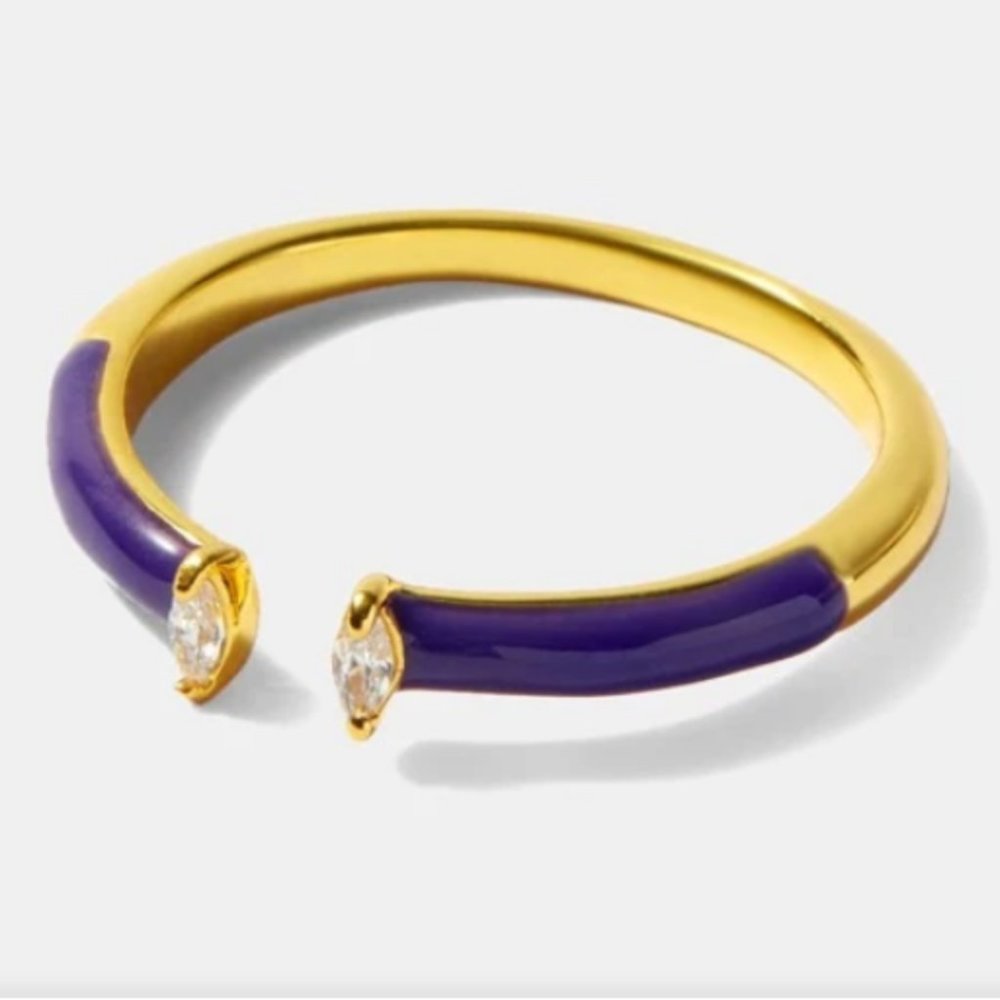 New S7 Rhinestone Accent Purple Enamel 2Tone Cuff Ring Dainty Simple Minimalist
